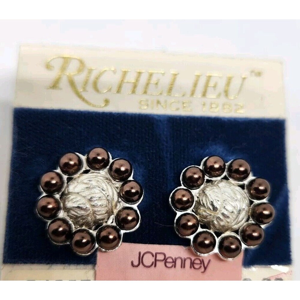 Vintage Richelieu Flower Earrings Pierced Silver/Copper Toned NEW